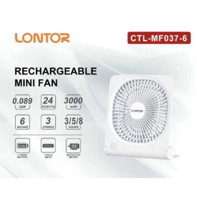 Lontor 6 Inches Rechargeable Table Fan CTL-MF037-6